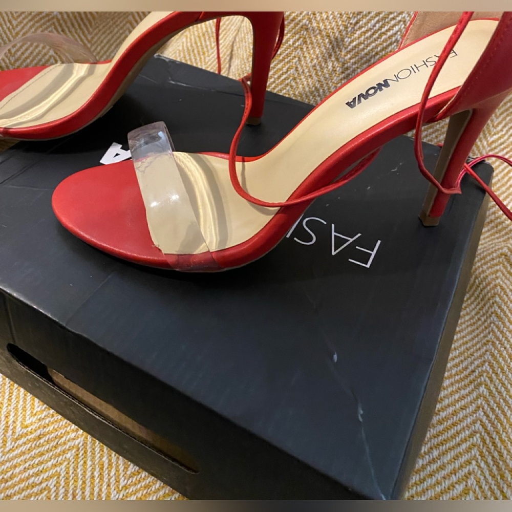 Red Fashion Nova tie heels